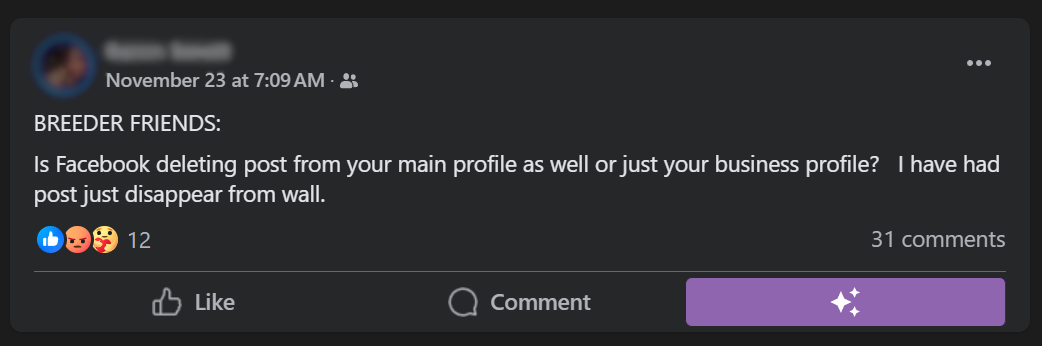 social media and facebook is deleting breeder posts